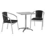 Lila 23.5'' Square Aluminum Indoor-Outdoor Table Set with 2 Black Rattan Chairs