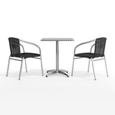 Lila 23.5'' Square Aluminum Indoor-Outdoor Table Set with 2 Black Rattan Chairs