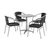 Lila 23.5'' Square Aluminum Indoor-Outdoor Table Set with 4 Black Rattan Chairs