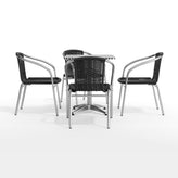 Lila 23.5'' Square Aluminum Indoor-Outdoor Table Set with 4 Black Rattan Chairs