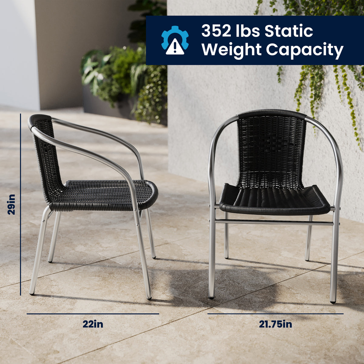 Lila 23.5'' Square Aluminum Indoor-Outdoor Table Set with 4 Black Rattan Chairs