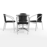 Lila 23.5'' Square Aluminum Indoor-Outdoor Table Set with 4 Black Rattan Chairs