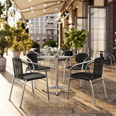 Lila 23.5'' Square Aluminum Indoor-Outdoor Table Set with 4 Black Rattan Chairs