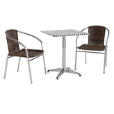Lila 23.5'' Square Aluminum Indoor-Outdoor Table Set with 2 Dark Brown Rattan Chairs