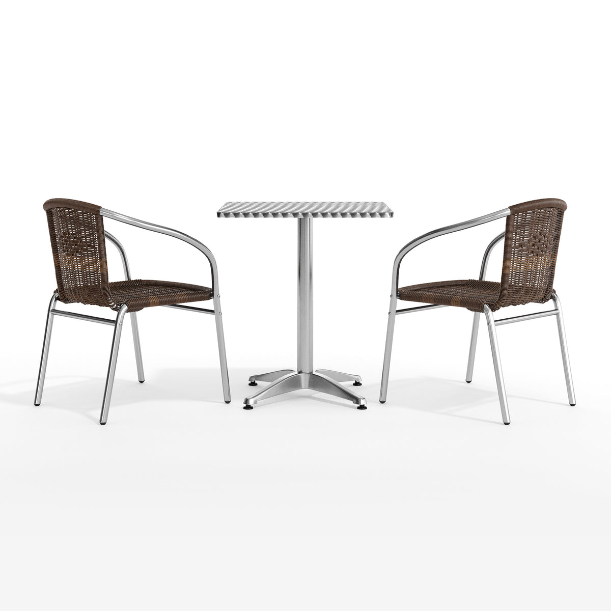 Lila 23.5'' Square Aluminum Indoor-Outdoor Table Set with 2 Dark Brown Rattan Chairs