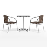 Lila 23.5'' Square Aluminum Indoor-Outdoor Table Set with 2 Dark Brown Rattan Chairs