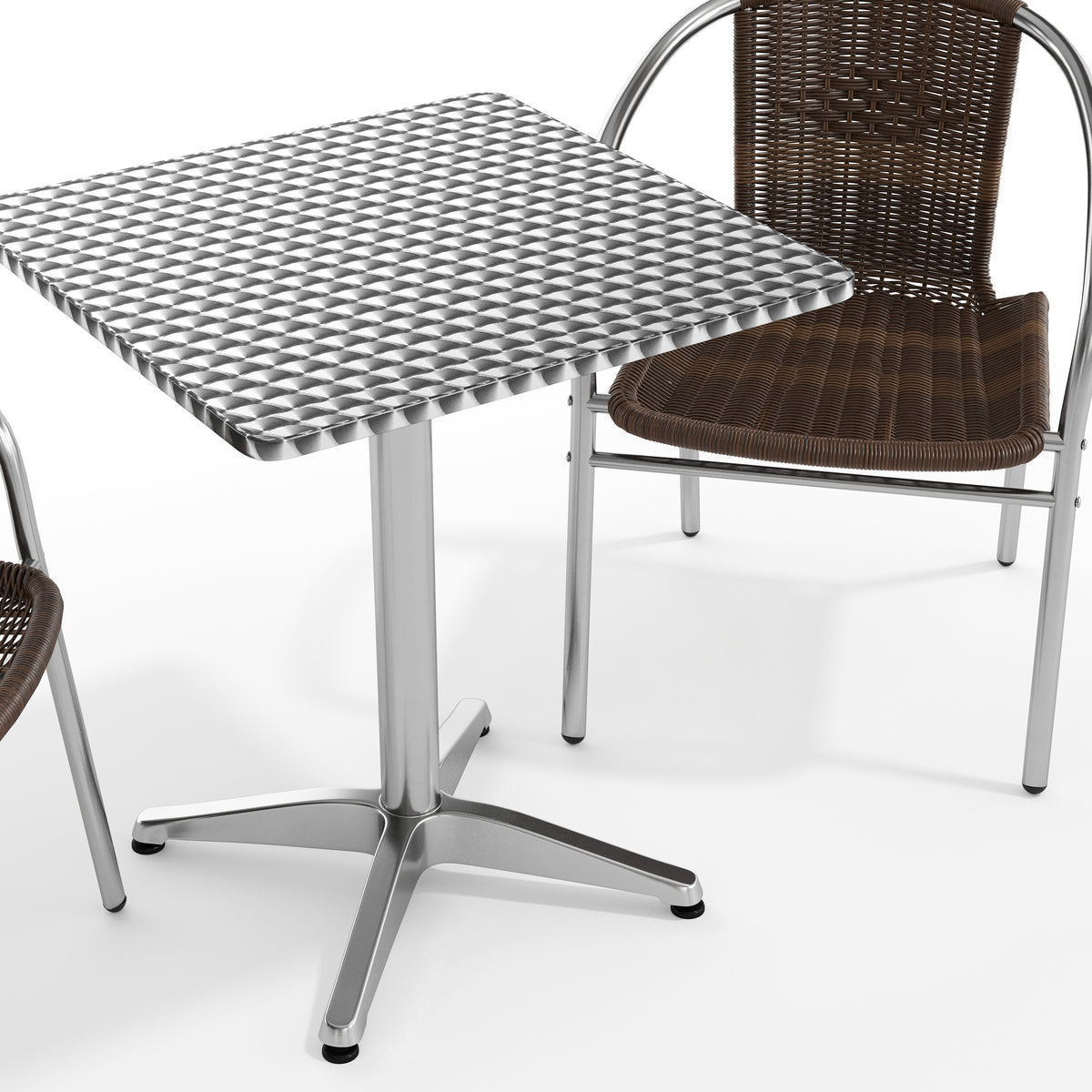 Lila 23.5'' Square Aluminum Indoor-Outdoor Table Set with 2 Dark Brown Rattan Chairs