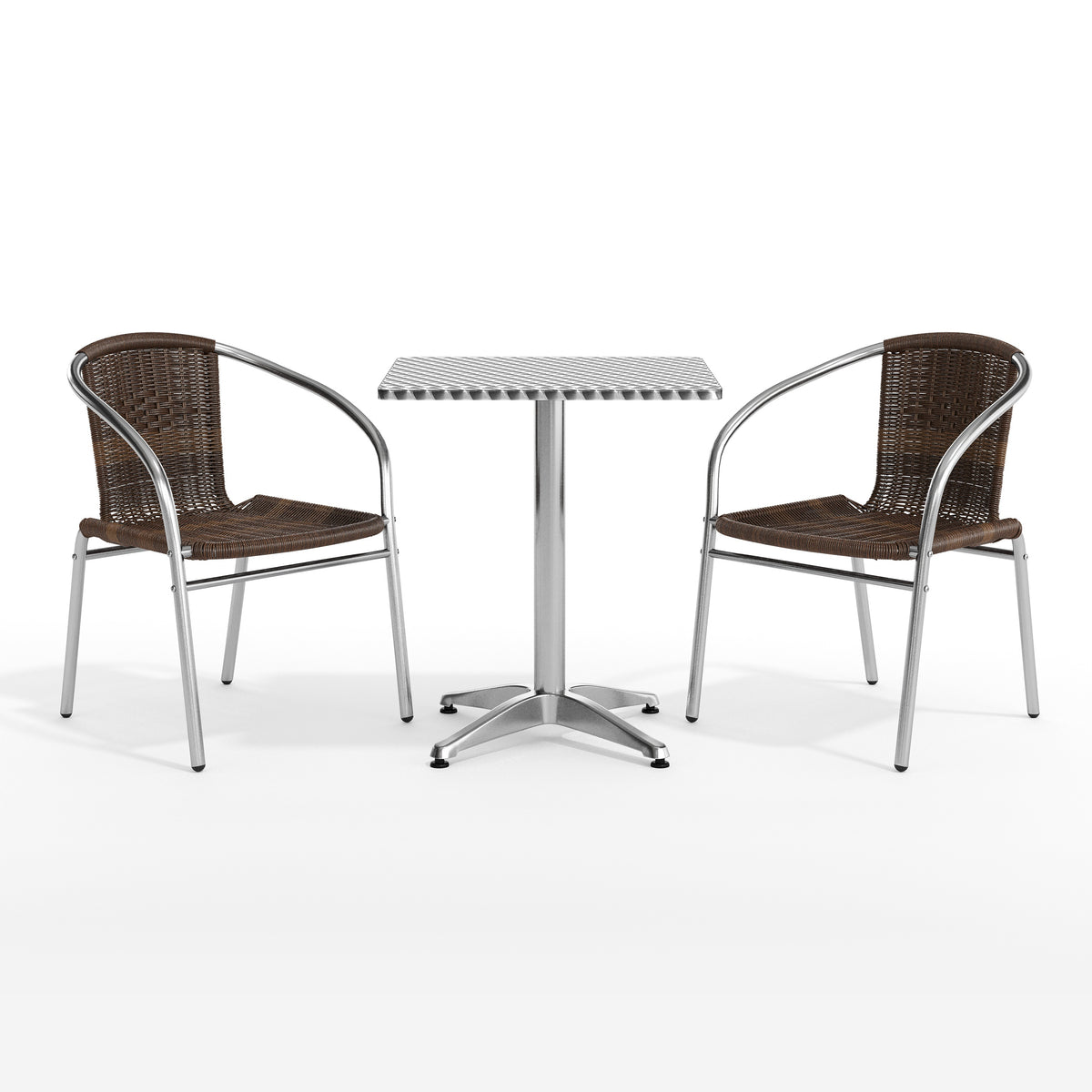 Lila 23.5'' Square Aluminum Indoor-Outdoor Table Set with 2 Dark Brown Rattan Chairs