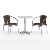 Lila 23.5'' Square Aluminum Indoor-Outdoor Table Set with 2 Dark Brown Rattan Chairs