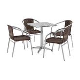 Lila 23.5'' Square Aluminum Indoor-Outdoor Table Set with 4 Dark Brown Rattan Chairs