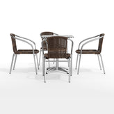 Lila 23.5'' Square Aluminum Indoor-Outdoor Table Set with 4 Dark Brown Rattan Chairs