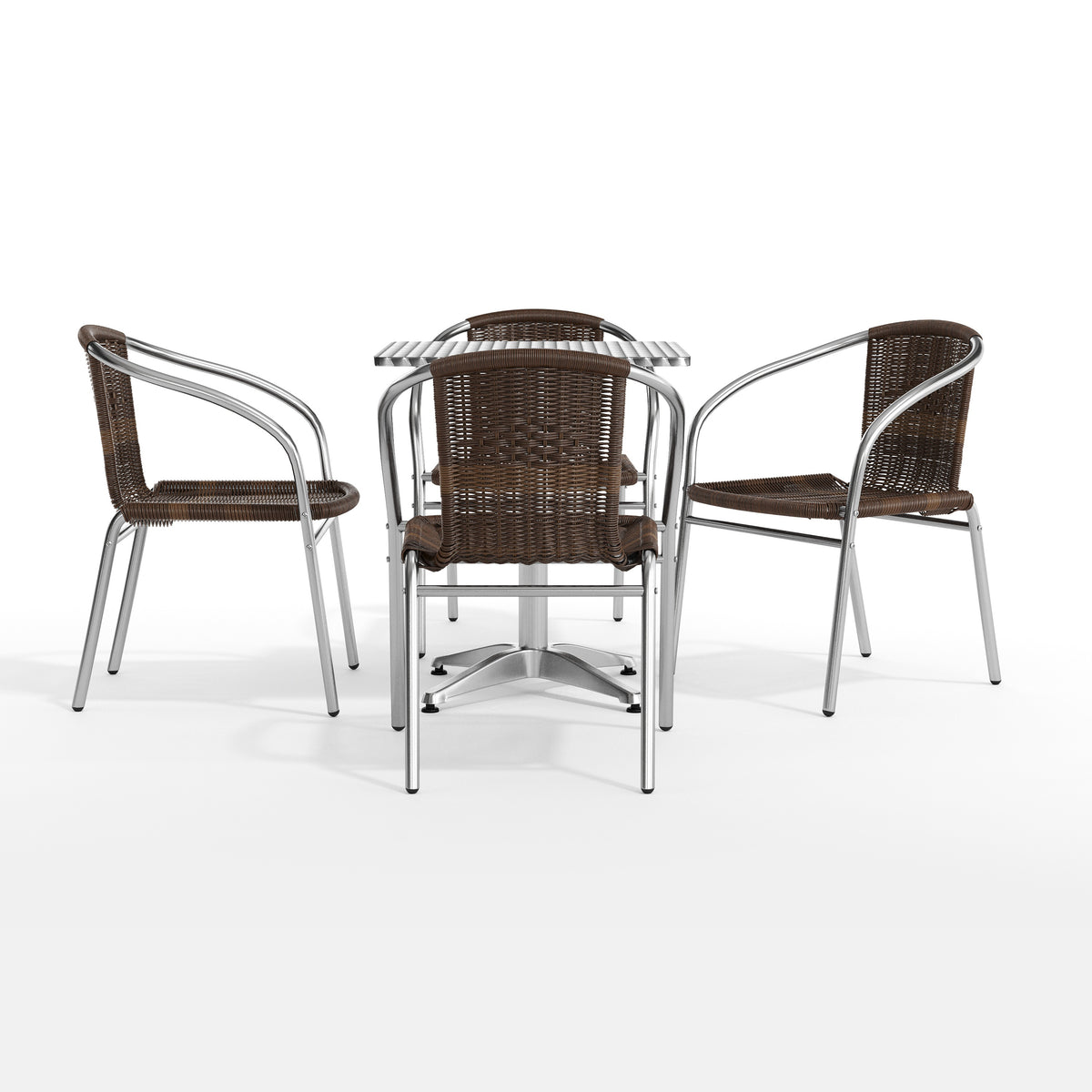 Lila 23.5'' Square Aluminum Indoor-Outdoor Table Set with 4 Dark Brown Rattan Chairs