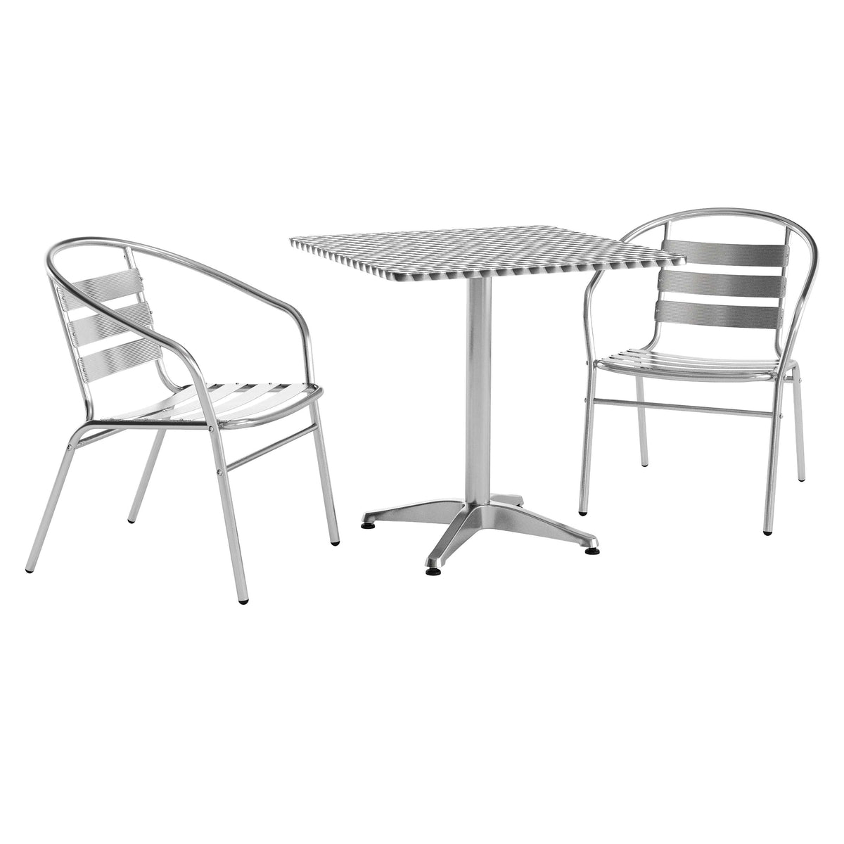 Lila 27.5'' Square Aluminum Indoor-Outdoor Table Set with 2 Slat Back Chairs