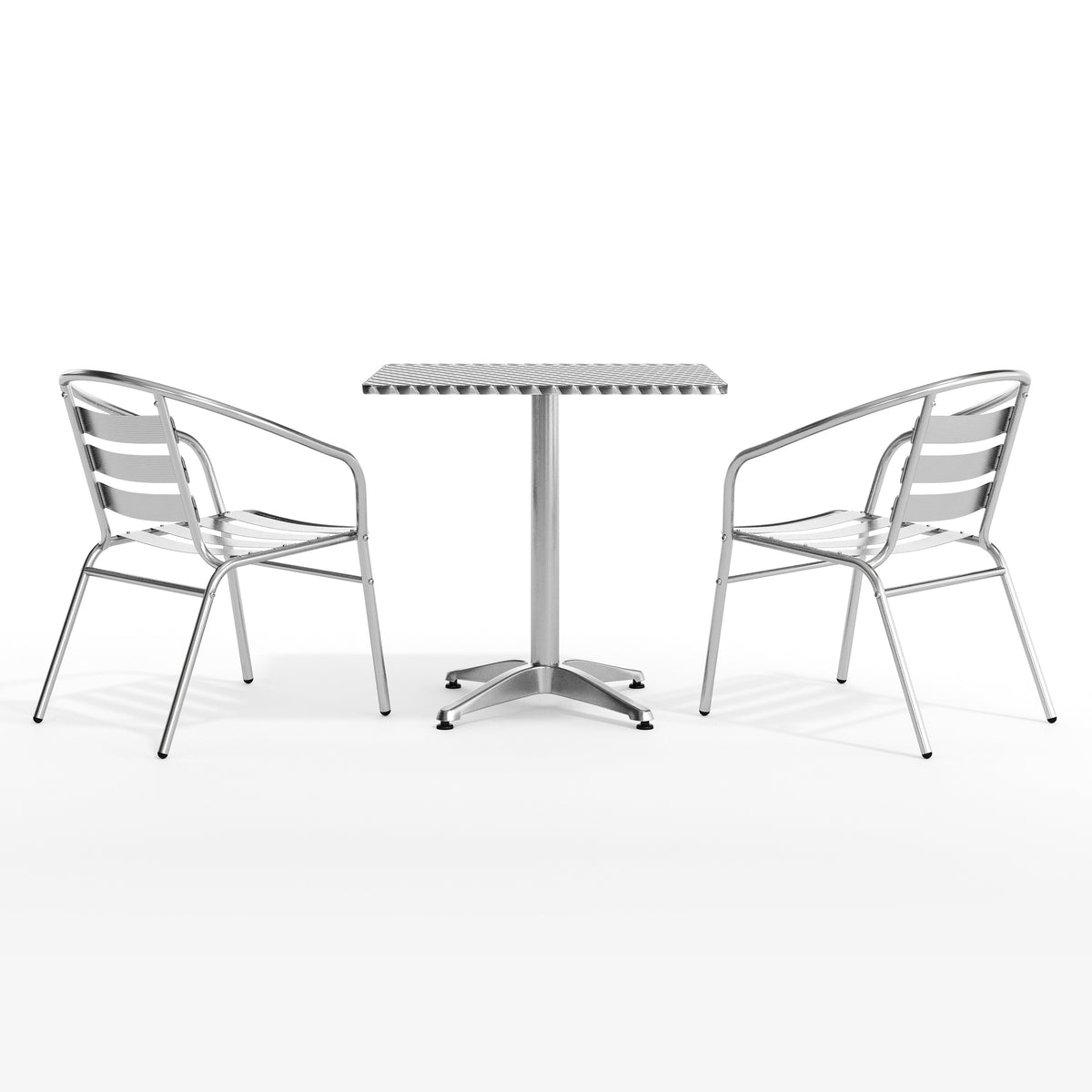 Lila 27.5'' Square Aluminum Indoor-Outdoor Table Set with 2 Slat Back Chairs