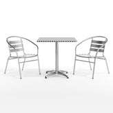 Lila 27.5'' Square Aluminum Indoor-Outdoor Table Set with 2 Slat Back Chairs