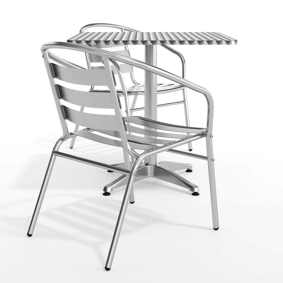 Lila 27.5'' Square Aluminum Indoor-Outdoor Table Set with 2 Slat Back Chairs