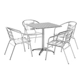 Lila 27.5'' Square Aluminum Indoor-Outdoor Table Set with 4 Slat Back Chairs