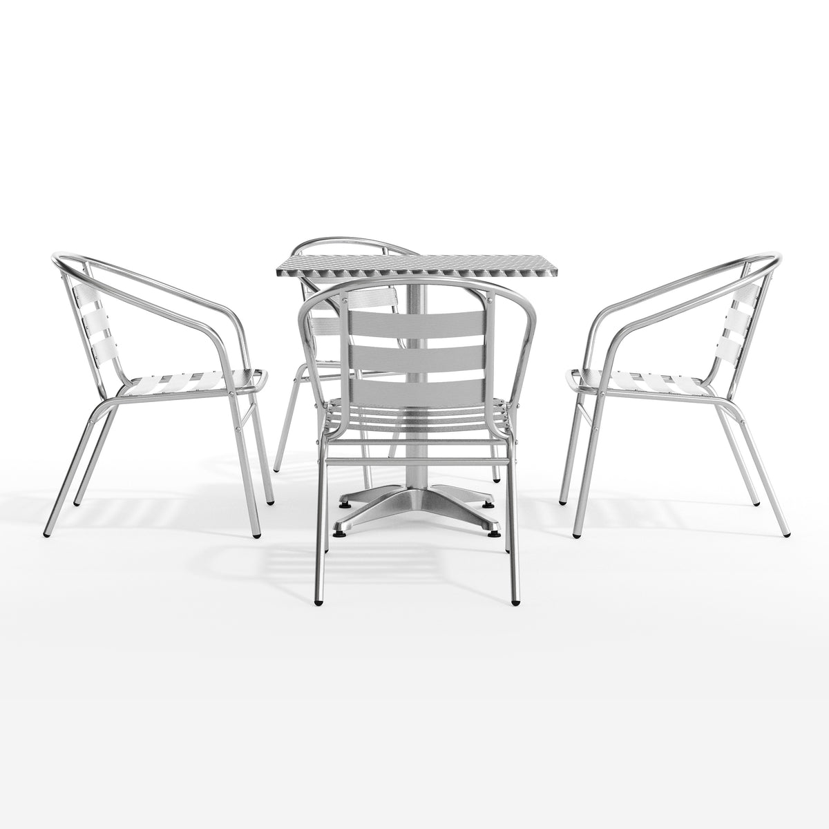 Lila 27.5'' Square Aluminum Indoor-Outdoor Table Set with 4 Slat Back Chairs