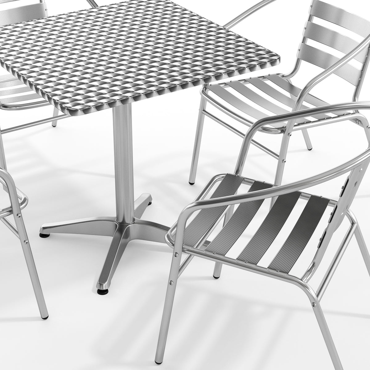 Lila 27.5'' Square Aluminum Indoor-Outdoor Table Set with 4 Slat Back Chairs