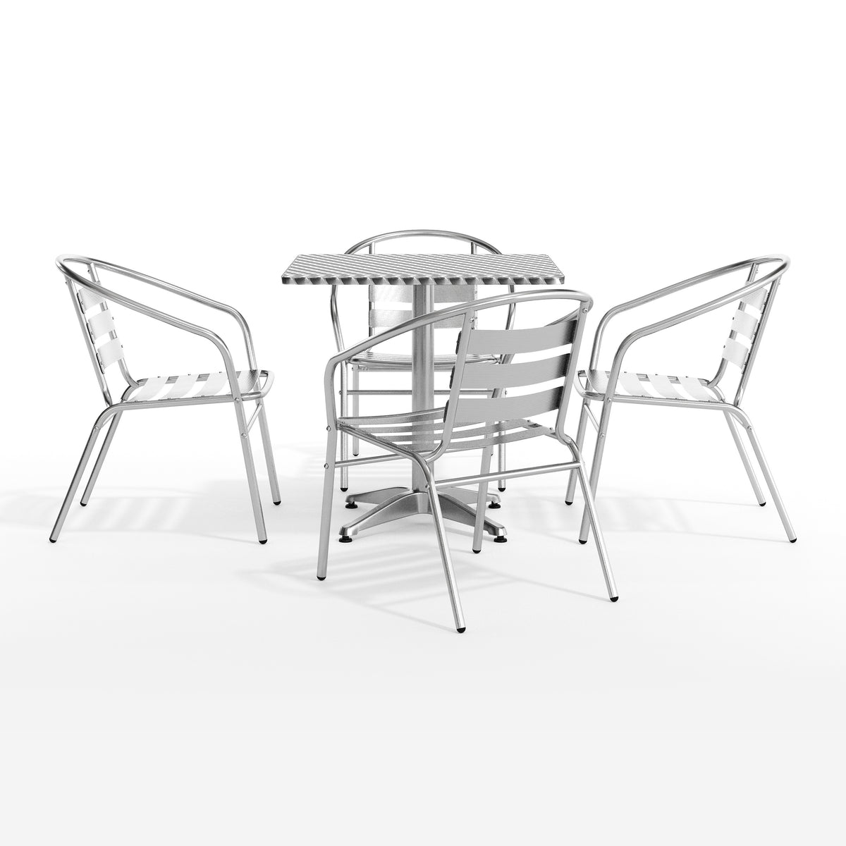 Lila 27.5'' Square Aluminum Indoor-Outdoor Table Set with 4 Slat Back Chairs