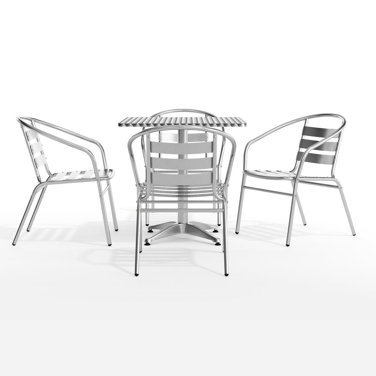 Lila 27.5'' Square Aluminum Indoor-Outdoor Table Set with 4 Slat Back Chairs