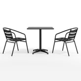 Lila 27.5'' Black Square Aluminum Indoor-Outdoor Table Set with 2 Black Slat Back Chairs