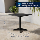 Lila 27.5'' Black Square Aluminum Indoor-Outdoor Table Set with 2 Black Slat Back Chairs