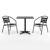 Lila 27.5'' Black Square Aluminum Indoor-Outdoor Table Set with 2 Black Slat Back Chairs
