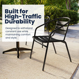 Lila 27.5'' Black Square Aluminum Indoor-Outdoor Table Set with 4 Black Slat Back Chairs