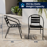 Lila 27.5'' Black Square Aluminum Indoor-Outdoor Table Set with 4 Black Slat Back Chairs