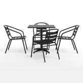 Lila 27.5'' Black Square Aluminum Indoor-Outdoor Table Set with 4 Black Slat Back Chairs