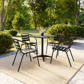 Lila 27.5'' Black Square Aluminum Indoor-Outdoor Table Set with 4 Black Slat Back Chairs