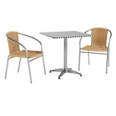 Lila 27.5'' Square Aluminum Indoor-Outdoor Table Set with 2 Beige Rattan Chairs