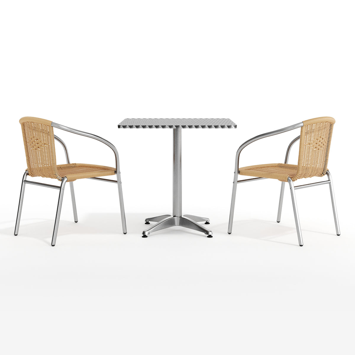 Lila 27.5'' Square Aluminum Indoor-Outdoor Table Set with 2 Beige Rattan Chairs