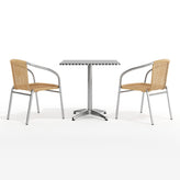 Lila 27.5'' Square Aluminum Indoor-Outdoor Table Set with 2 Beige Rattan Chairs