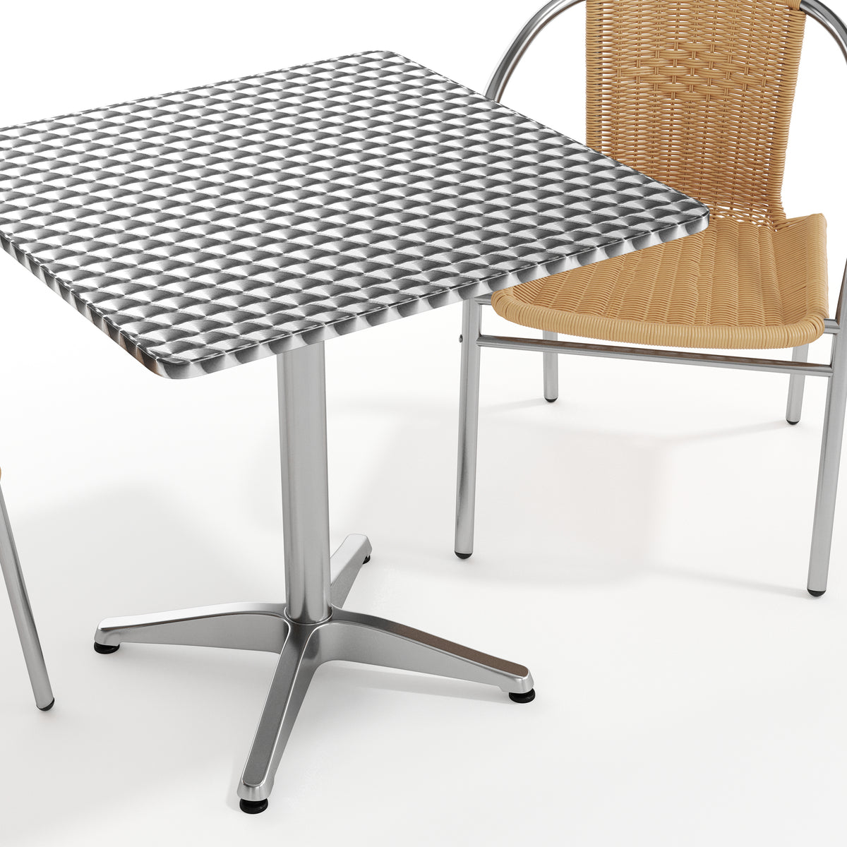 Lila 27.5'' Square Aluminum Indoor-Outdoor Table Set with 2 Beige Rattan Chairs