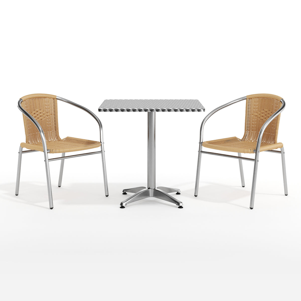 Lila 27.5'' Square Aluminum Indoor-Outdoor Table Set with 2 Beige Rattan Chairs
