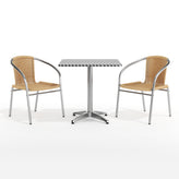 Lila 27.5'' Square Aluminum Indoor-Outdoor Table Set with 2 Beige Rattan Chairs