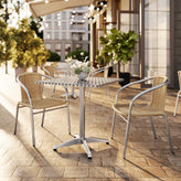 Lila 27.5'' Square Aluminum Indoor-Outdoor Table Set with 2 Beige Rattan Chairs