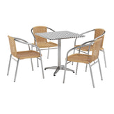 Lila 27.5'' Square Aluminum Indoor-Outdoor Table Set with 4 Beige Rattan Chairs