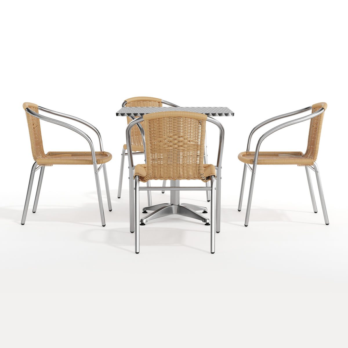 Lila 27.5'' Square Aluminum Indoor-Outdoor Table Set with 4 Beige Rattan Chairs