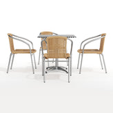 Lila 27.5'' Square Aluminum Indoor-Outdoor Table Set with 4 Beige Rattan Chairs