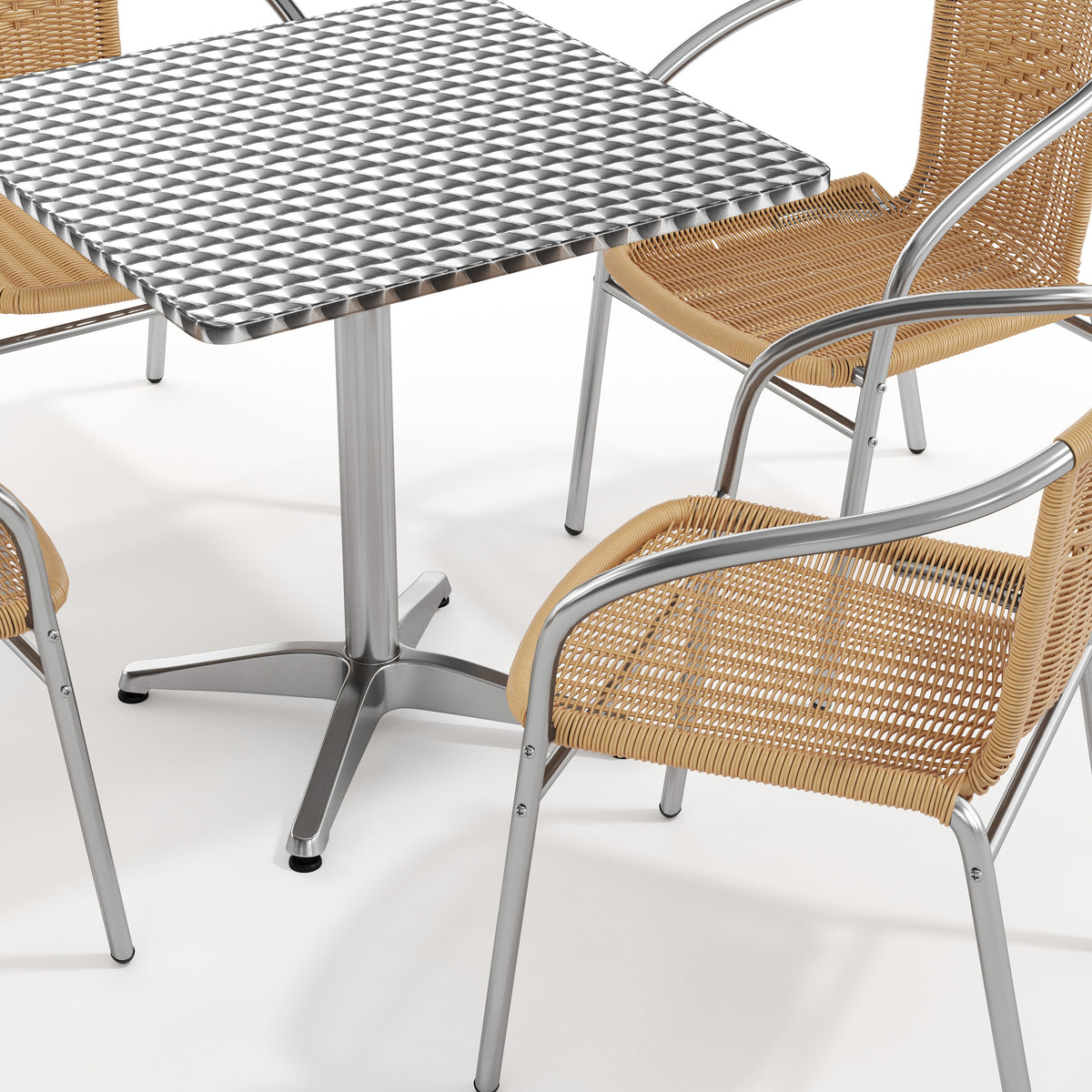 Lila 27.5'' Square Aluminum Indoor-Outdoor Table Set with 4 Beige Rattan Chairs