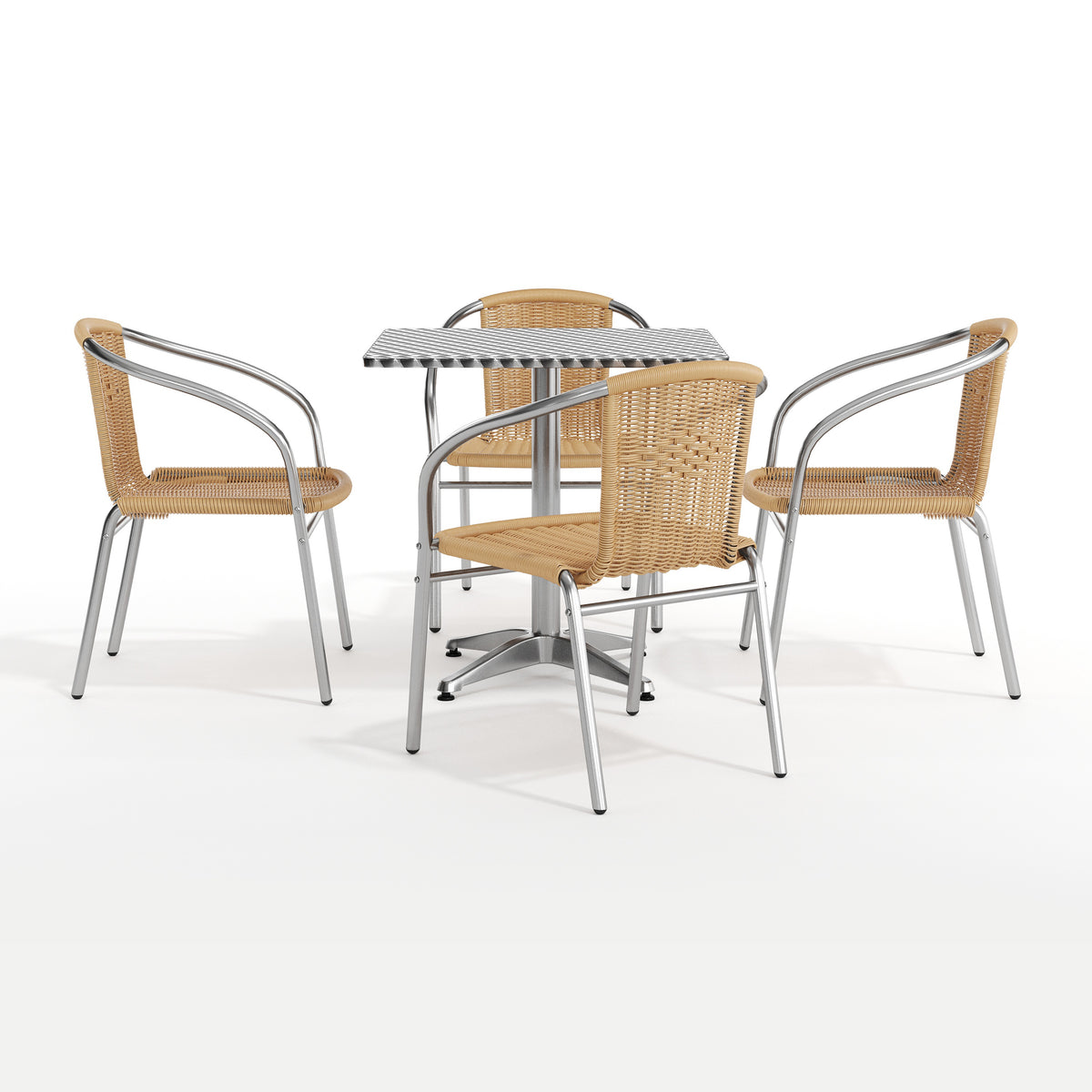 Lila 27.5'' Square Aluminum Indoor-Outdoor Table Set with 4 Beige Rattan Chairs