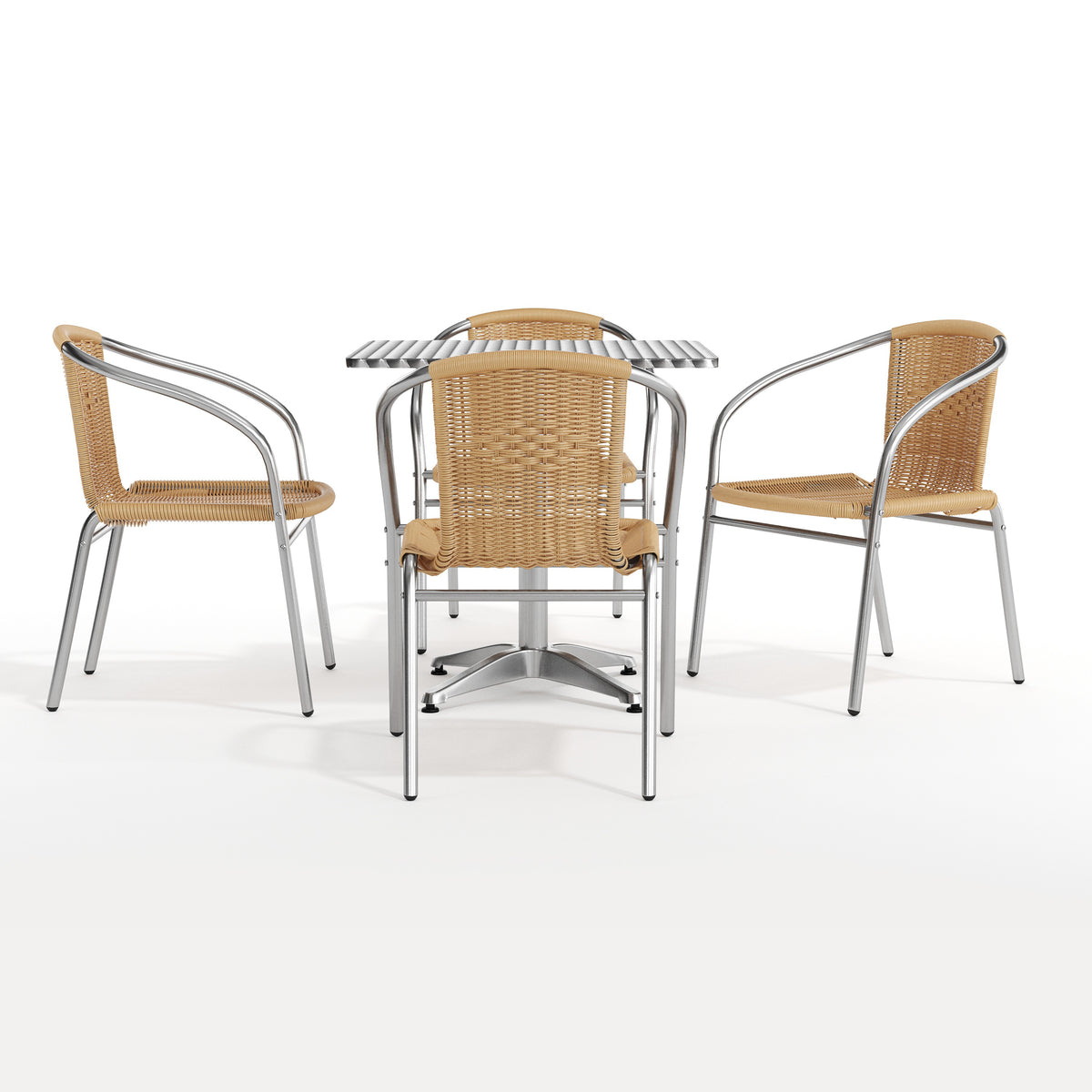 Lila 27.5'' Square Aluminum Indoor-Outdoor Table Set with 4 Beige Rattan Chairs