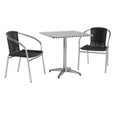 Lila 27.5'' Square Aluminum Indoor-Outdoor Table Set with 2 Black Rattan Chairs