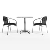 Lila 27.5'' Square Aluminum Indoor-Outdoor Table Set with 2 Black Rattan Chairs