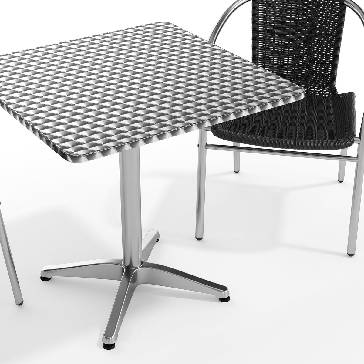 Lila 27.5'' Square Aluminum Indoor-Outdoor Table Set with 2 Black Rattan Chairs