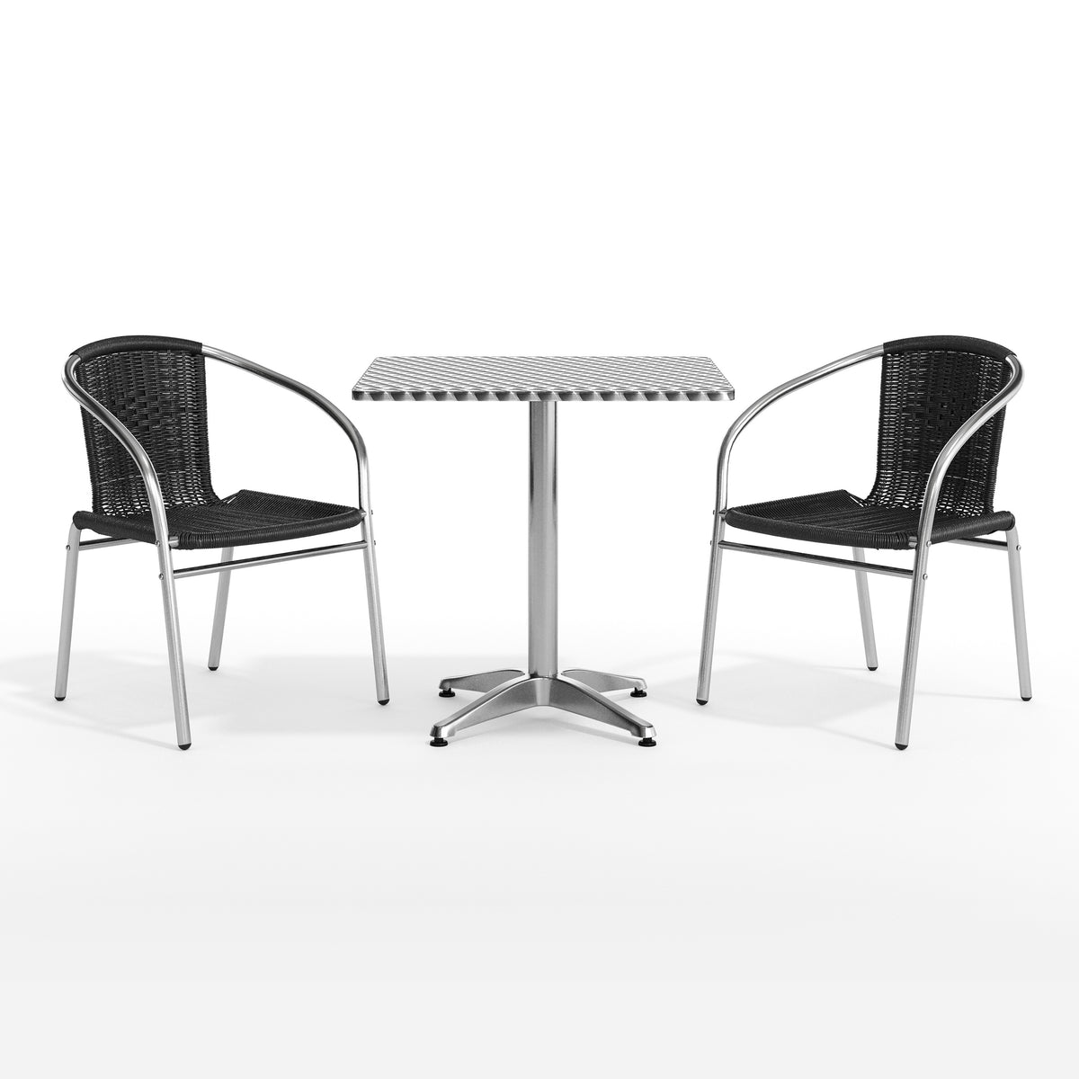 Lila 27.5'' Square Aluminum Indoor-Outdoor Table Set with 2 Black Rattan Chairs