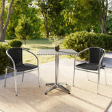 Lila 27.5'' Square Aluminum Indoor-Outdoor Table Set with 2 Black Rattan Chairs
